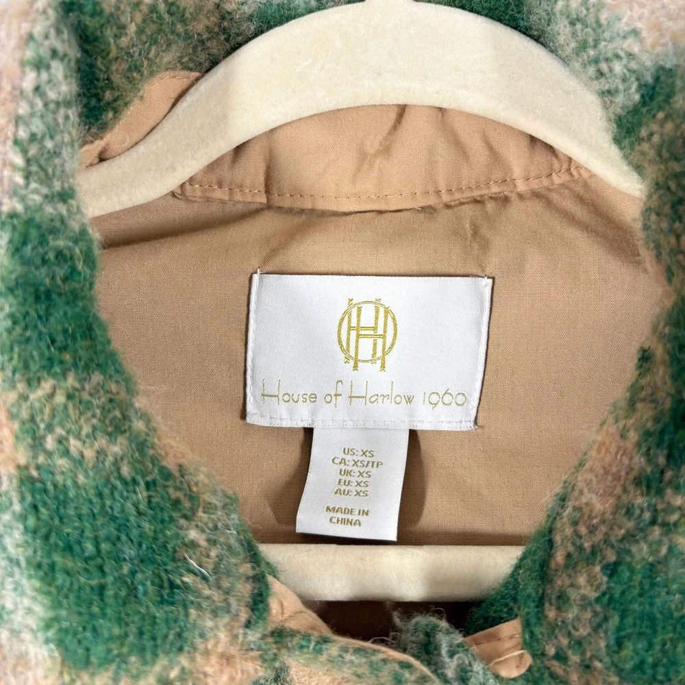 House‎ of Harlow 1960 Plaid Cropped Shirt Jacket Green Tan Size XS Wool Blend